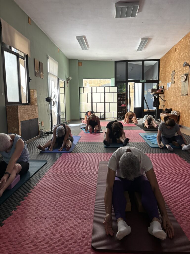 Grupo haciendo yoga suave